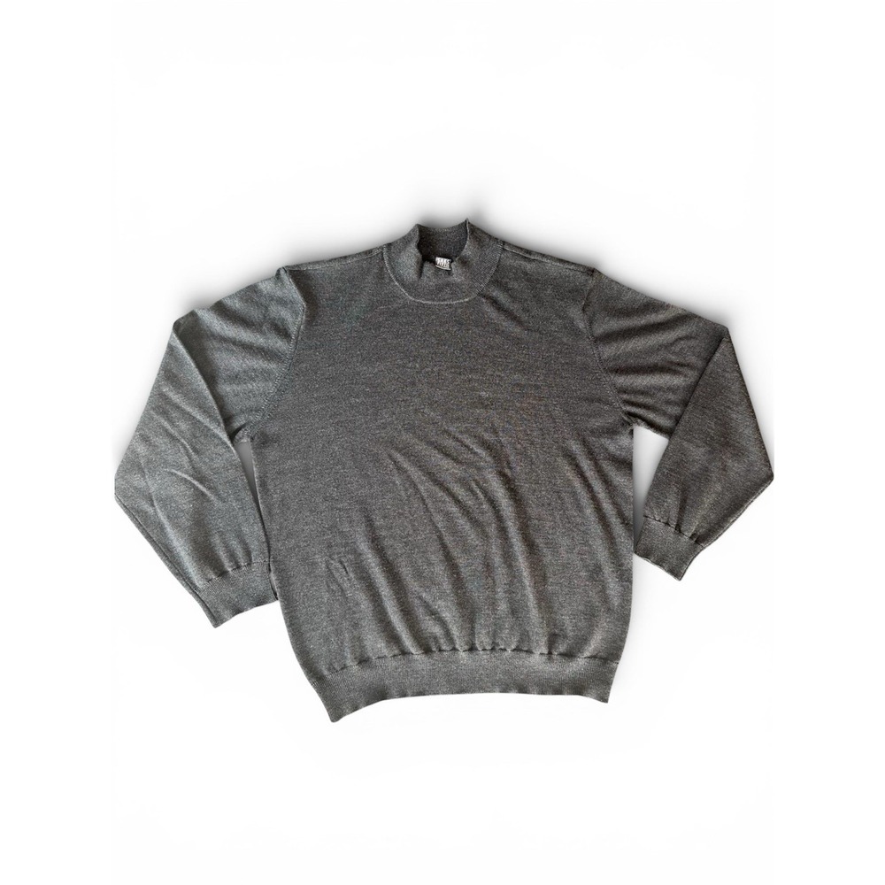 Saks Fifth Avenue Mens Gray 100% Merino Wool Mock Neck Sweater Made in Italy L